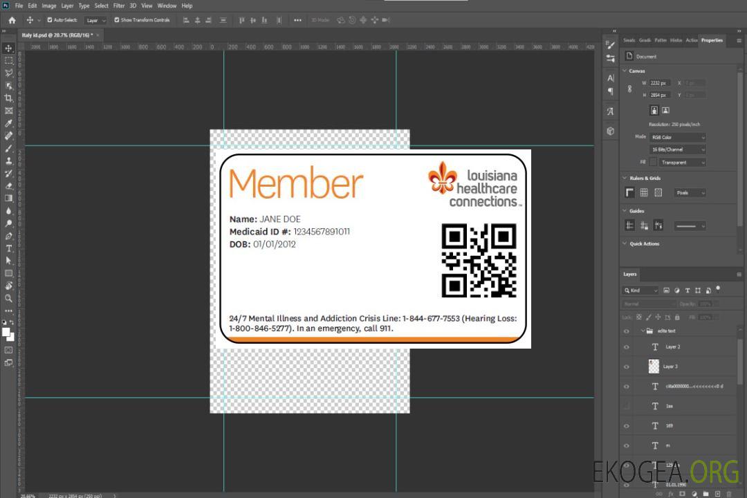 Carte d'assurance maladie de Louisiane template